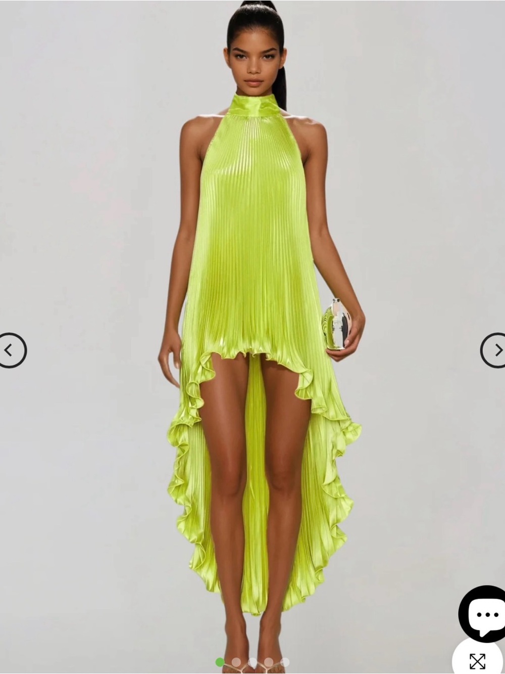 NWT - Mew Mews Sorynex High Low Pleated Chartreuse Dress
